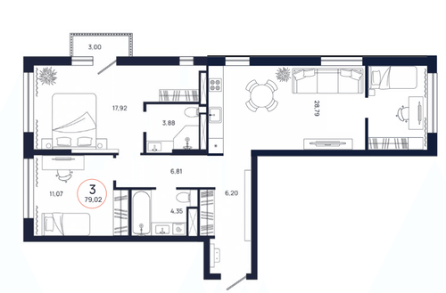 Планировка трехкомнатной квартиры